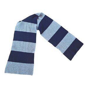 Gap 100% Lambswool Scarf Preppy Rugby Stripe Color Block Navy Blue and Gray NLA